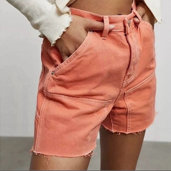 Urban Outfitters BDG Cutoff Carpenter Shorts Peach Coral 29 Waist - Picture 1 of 12